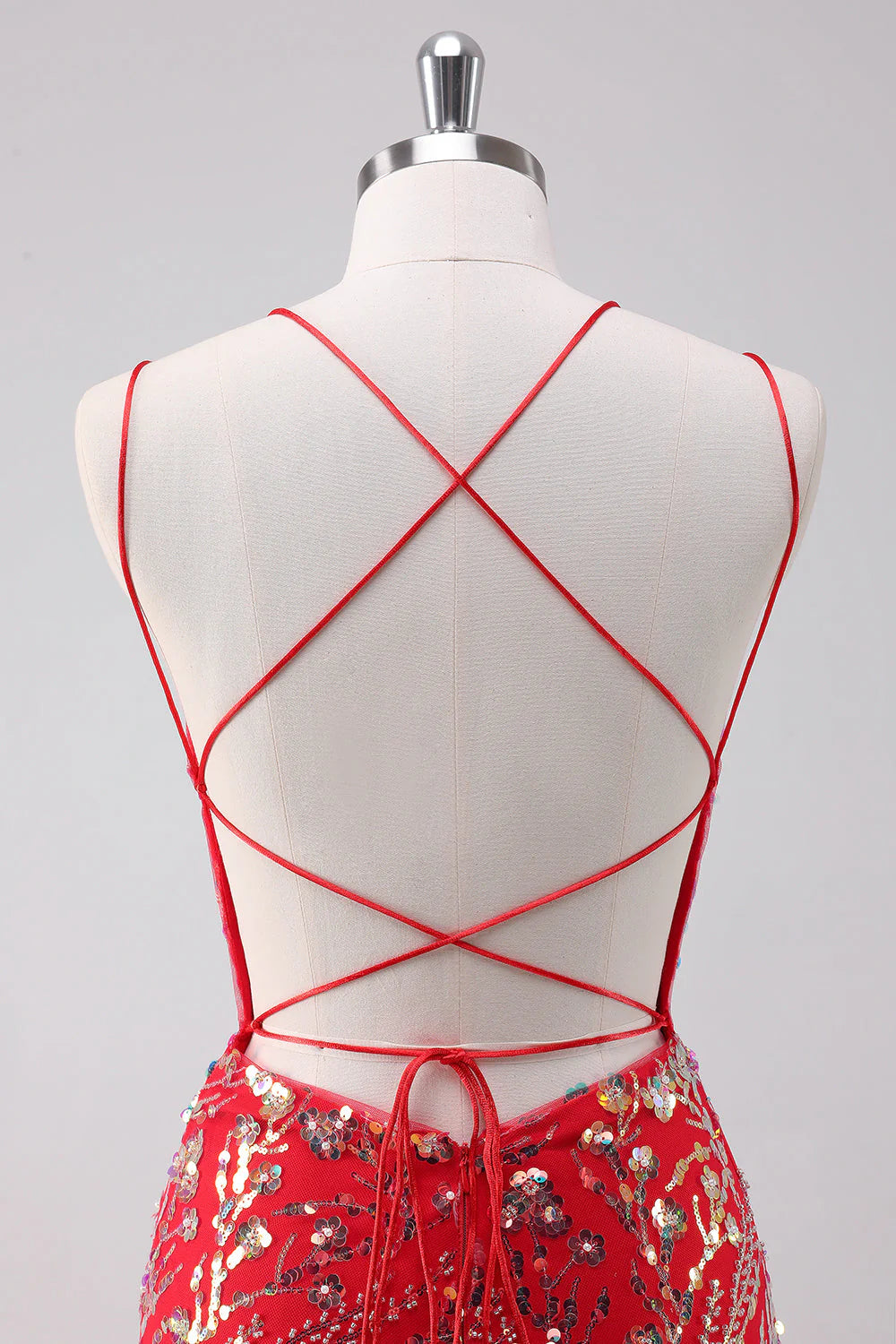 Amzcw Glitter Red Bodycon Spaghetti Straps Sequins Short Homecoming Dress