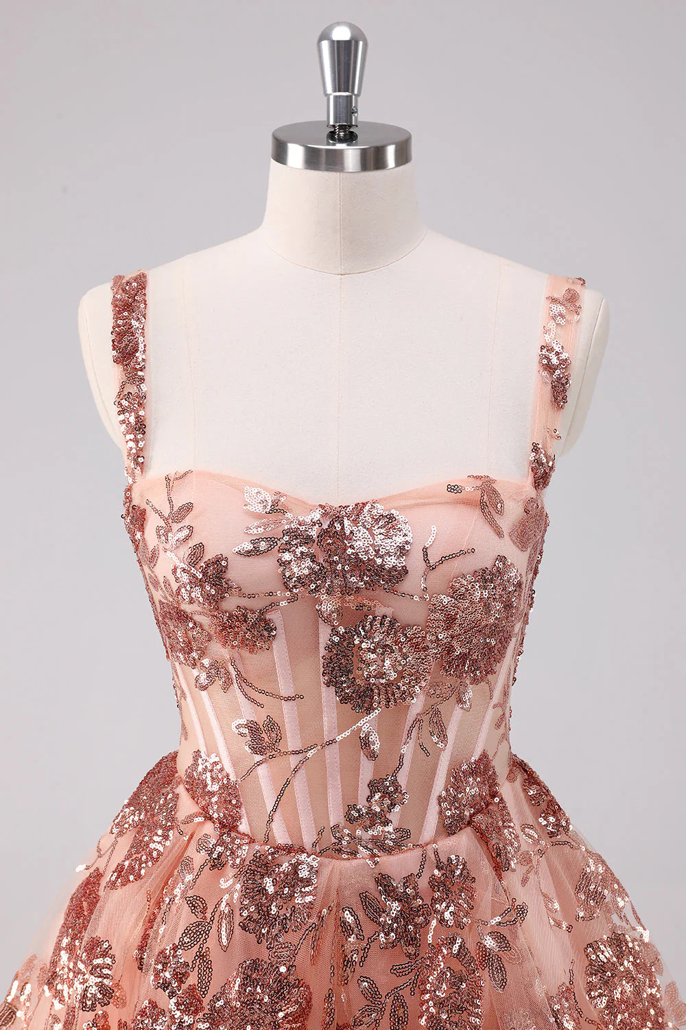Amzcw Sparkly Blush A Line Spaghetti Straps Sequins Corset Short Homecoming Dress