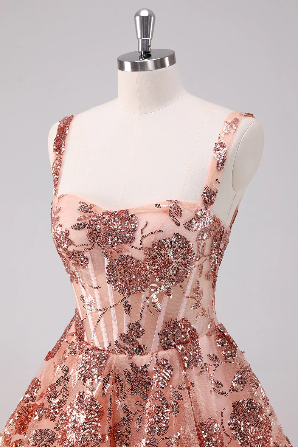Amzcw Sparkly Blush A Line Spaghetti Straps Sequins Corset Short Homecoming Dress