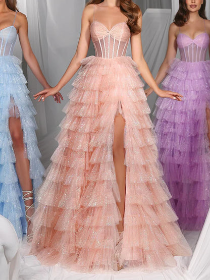 Suknie balowe w kształcie litery A/księżniczki na cienkich ramiączkach sięgające do ziemi