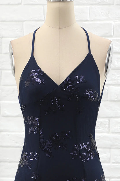 Vestido de fiesta de sirena con tirantes finos 