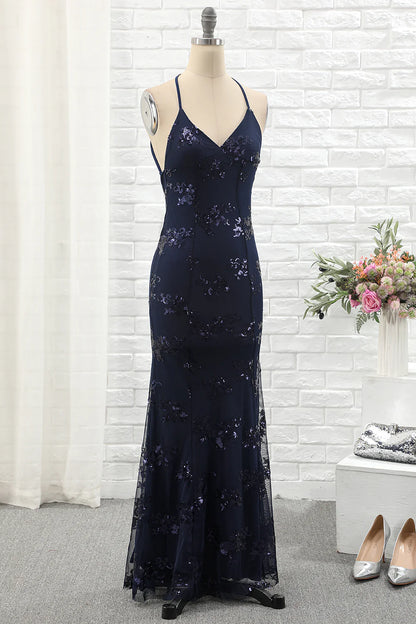 Vestido de fiesta de sirena con tirantes finos 