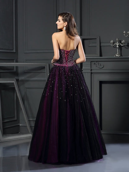 Vestidos de quinceañera largos de satén sin mangas con escote en forma de corazón y cuentas