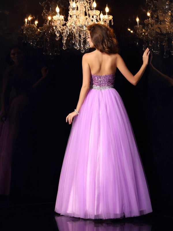 Ball Gown Sweetheart Sequin Sleeveless Long Elastic Woven Satin Quinceanera Dresses
