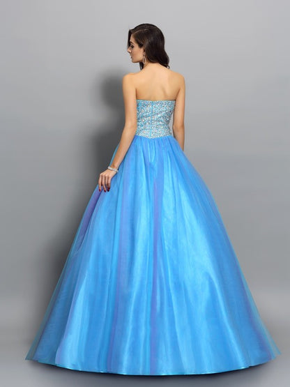 Ball Gown Sweetheart Beading Sleeveless Long Tulle Quinceanera Dresses