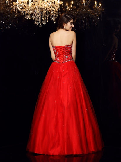 Vestidos de quinceañera largos de satén sin mangas con escote en forma de corazón y cuentas