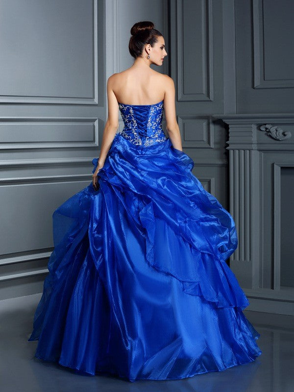 Ball Gown Sweetheart Applique Sleeveless Long Satin Quinceanera Dresses