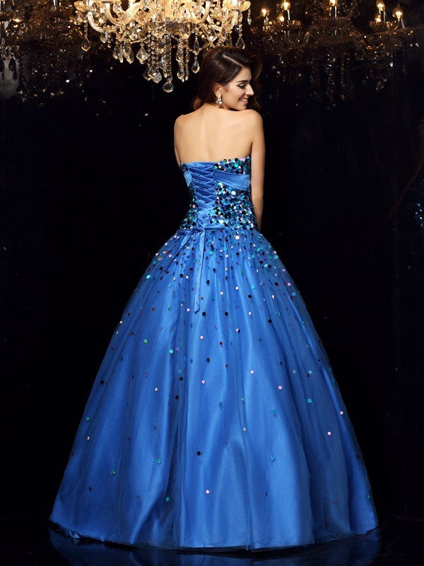 Vestidos de quinceañera largos de satén sin mangas con escote en forma de corazón y cuentas