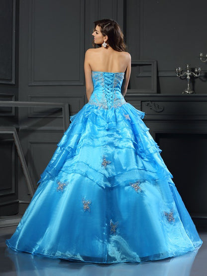 Ball Gown Sweetheart Beading Sleeveless Long Organza Quinceanera Dresses