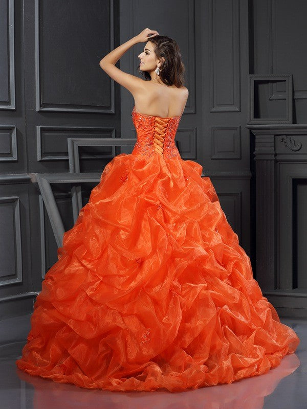 Ball Gown Sweetheart Beading Sleeveless Long Organza Quinceanera Dresses