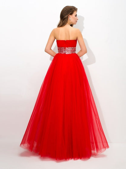 Ball Gown Strapless Beading Sleeveless Long Net Quinceanera Dresses