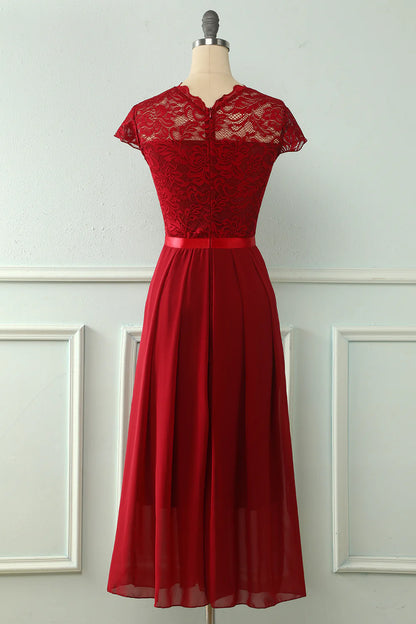 Vestido de fiesta de boda de encaje midi azul marino