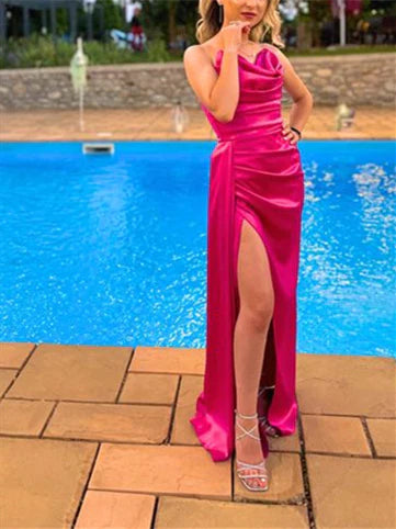 Sheath/Column Spaghetti Straps Floor-Length Prom Dresses