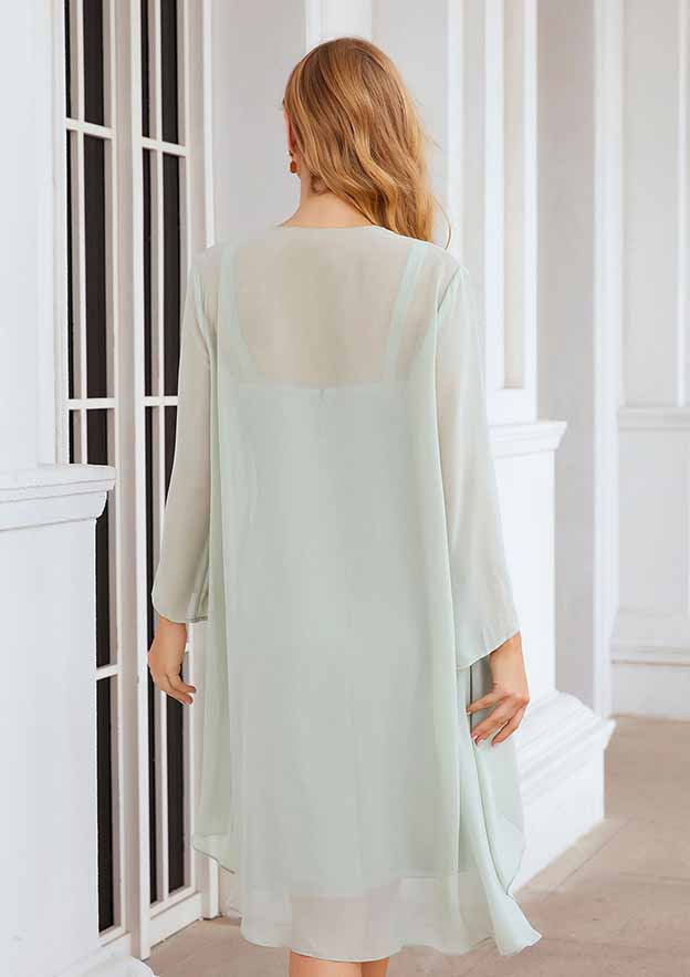 Exquisite Wedding Guest Dresses Mint Green Chiffon A-line Sweetheart Neckline Sleeveless Pleated With Three-Dimensional Flowers Long Sleeves Jacket Two-Piece Knee-Length Hot Sale Mother of the Bride Dress