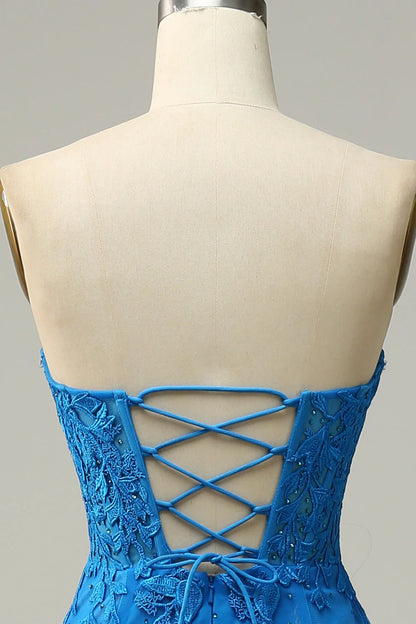 Amzcw Royal Blue Mermaid Sweetheart Long Prom Dress with Criss Cross Back