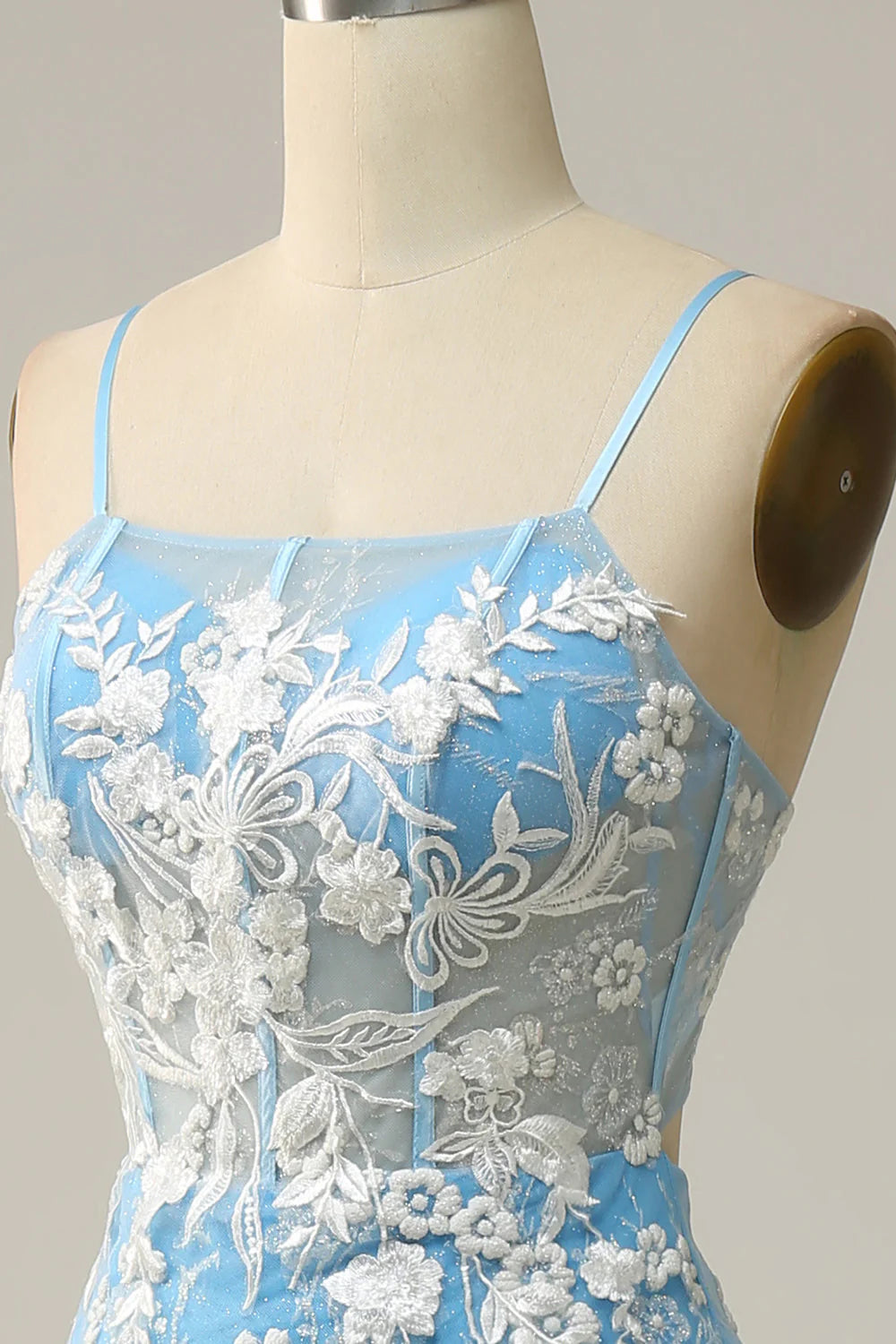 Amzcw Blue Mermaid Spaghetti Straps Long Prom Dress with Appliques prom dresses with long sleeves