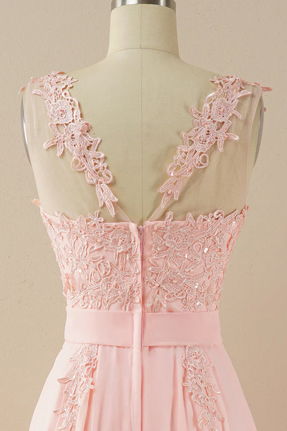 Vestido de fiesta de gasa con cuentas y escote barco 