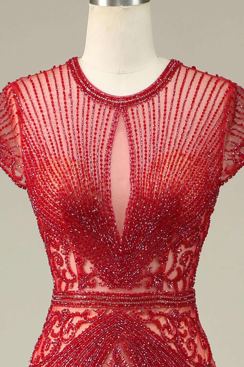 Amzcw Gorgeous Burgundy Mermaid Jewel Neck Prom Dress with Beading prom dresses with long sleeves