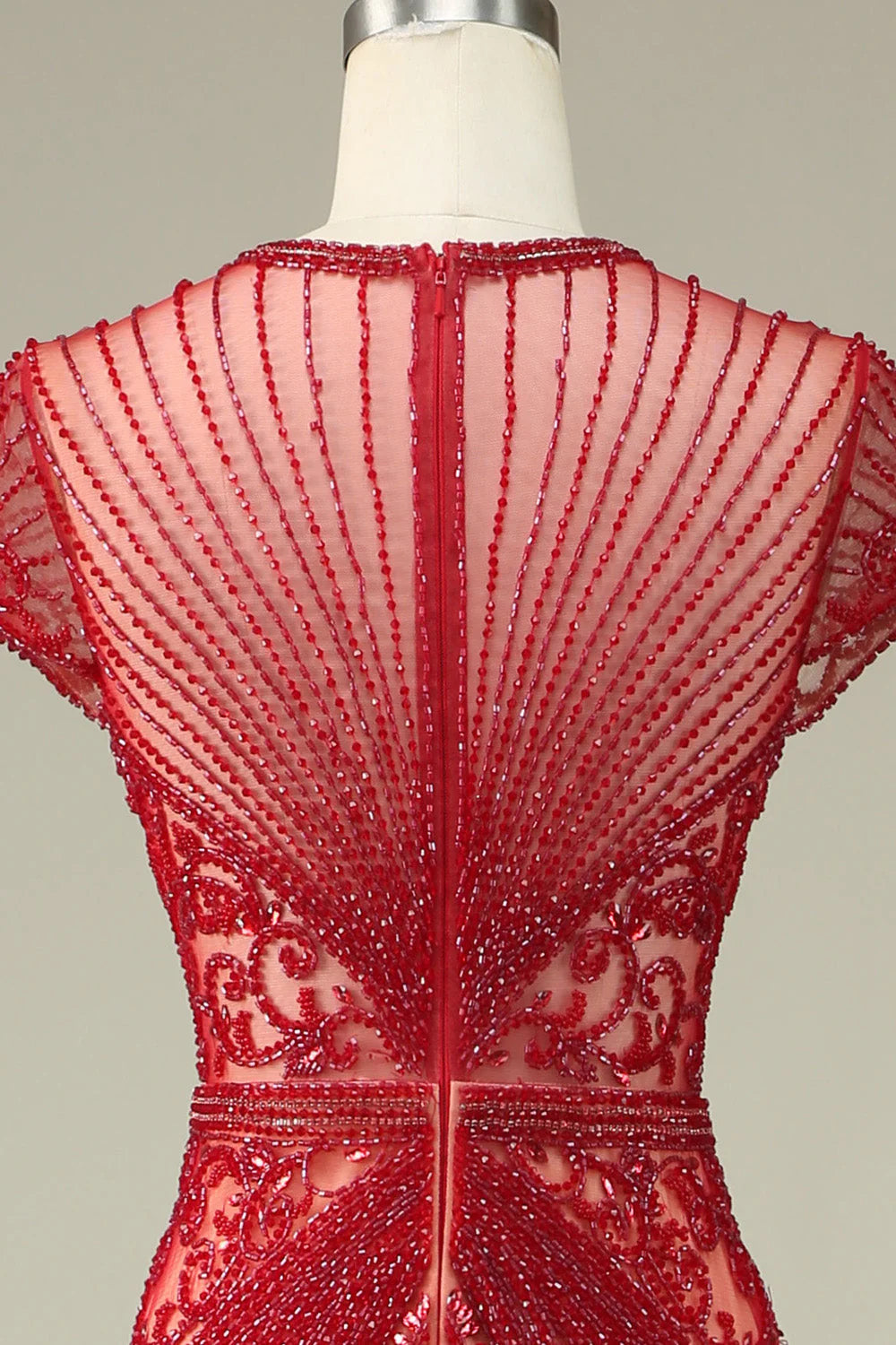 Amzcw Gorgeous Burgundy Mermaid Jewel Neck Prom Dress with Beading prom dresses with long sleeves