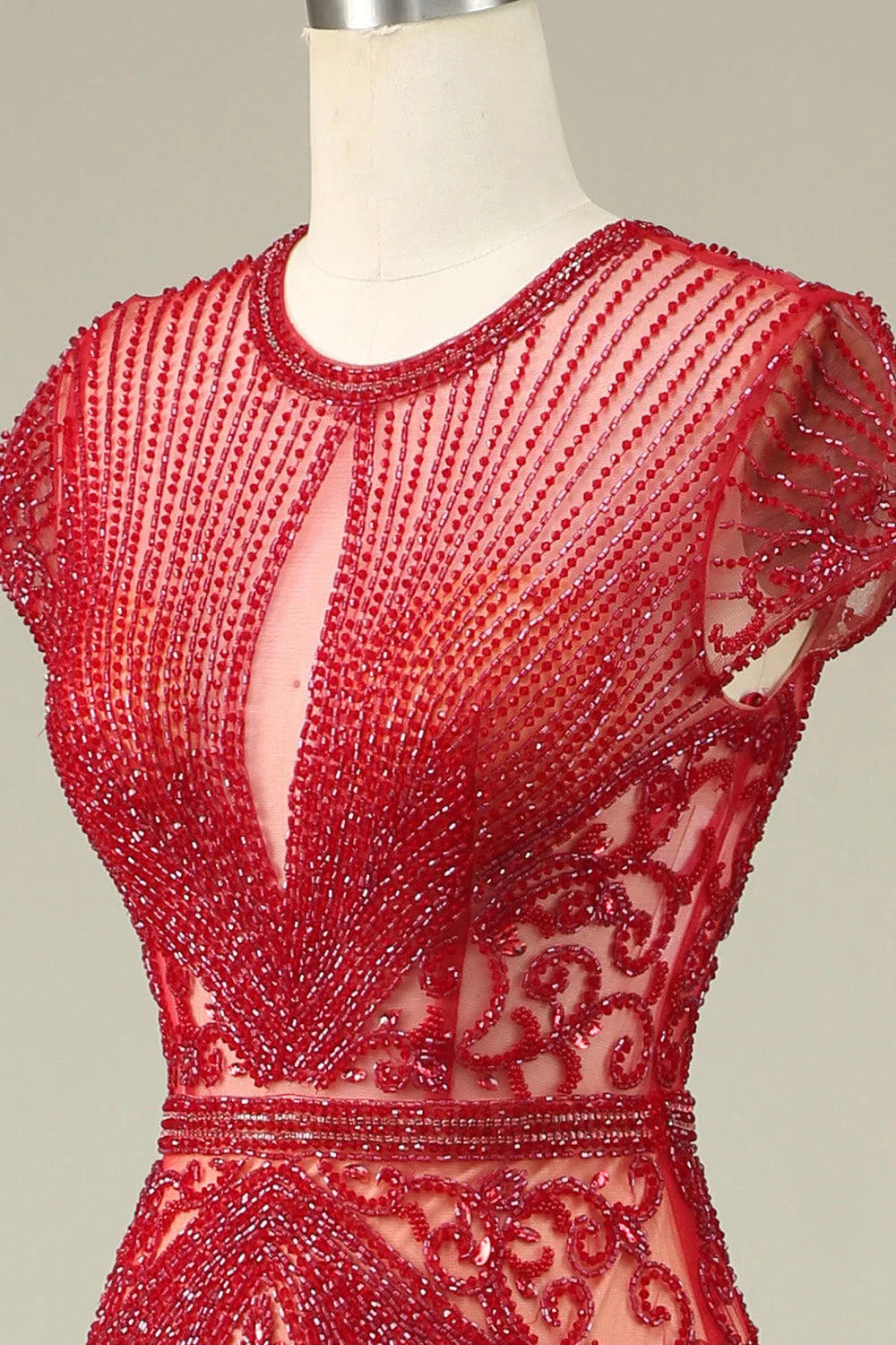 Amzcw Gorgeous Burgundy Mermaid Jewel Neck Prom Dress with Beading prom dresses with long sleeves