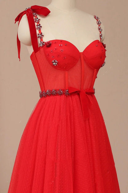 Vestidos de fiesta militares con cuentas y corte en A, tirantes de tul y escote corazón 