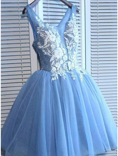 Sleeveless A-Line color block dress featuring tulle fabric, appliques, and a short mini silhouette.