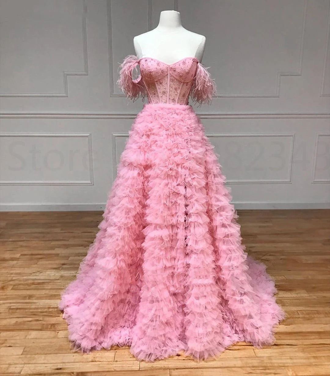 A Line Custom-Made Long Off the Shoulder Sweetheart Prom Dresses with Split