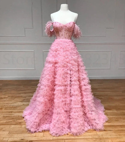 A Line Custom-Made Long Off the Shoulder Sweetheart Prom Dresses with Split