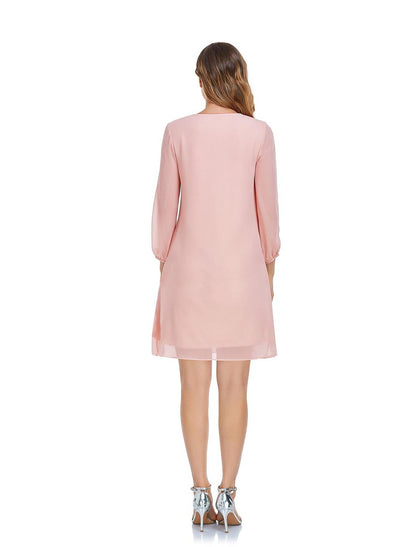 Side view of the A-Line Empire chiffon dress, showing the short length and subtle slit.