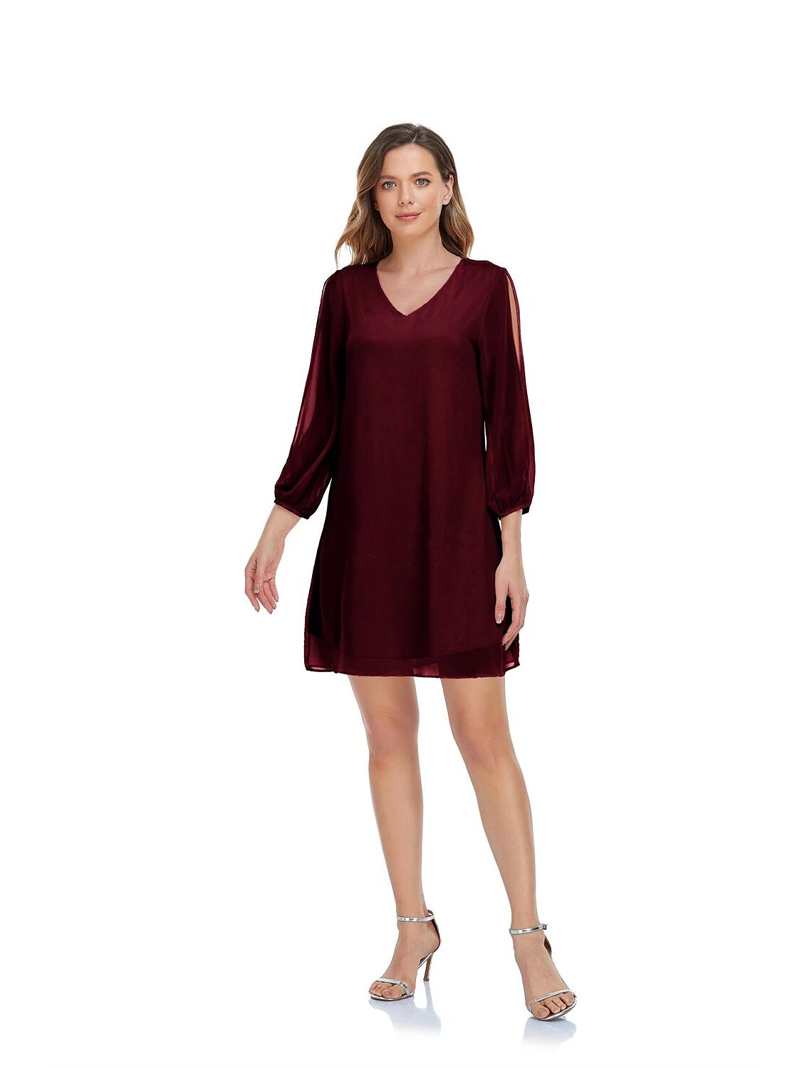 Model showcasing the movement and drape of the A-Line Empire cocktail dress.