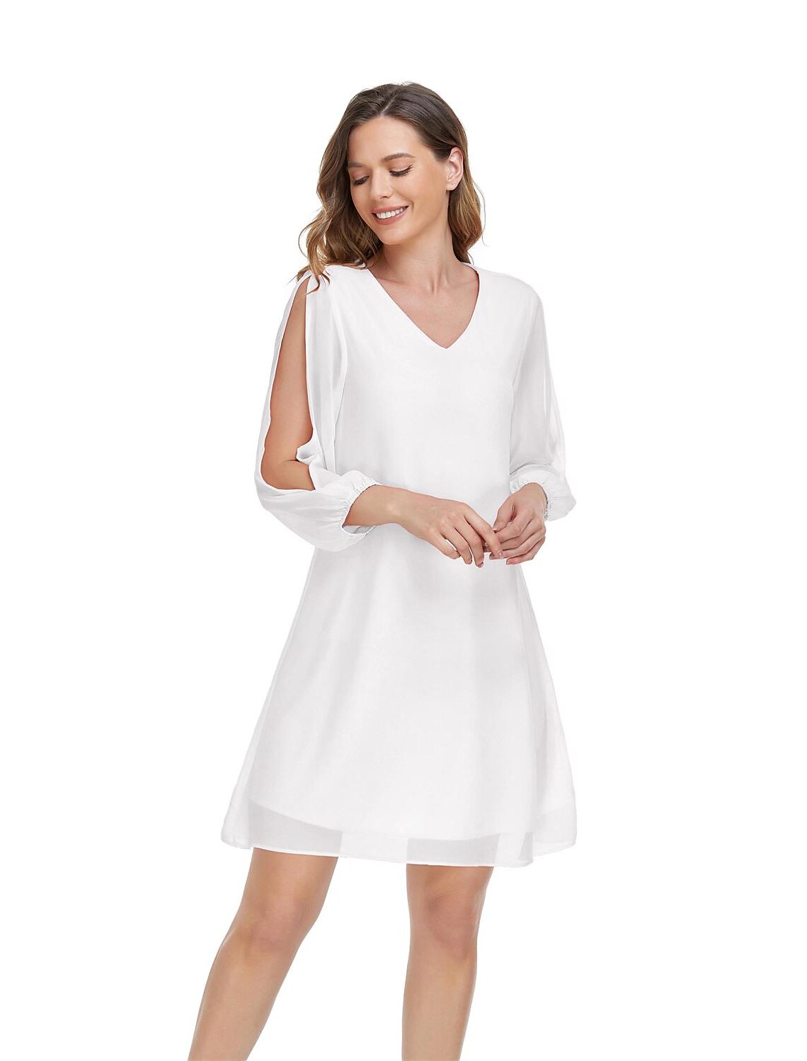 Full view of the A-Line Empire chiffon dress, highlighting its elegant design for special occasions.