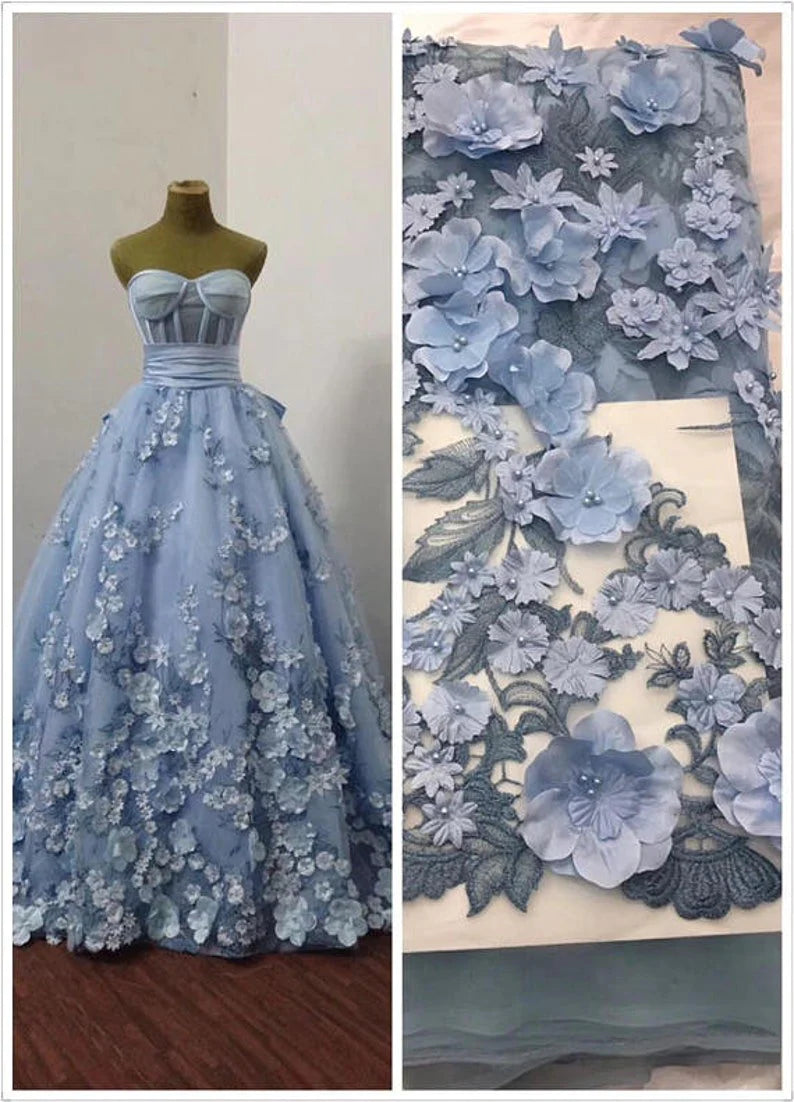 Vestidos de fiesta largos de quinceañera en azul con escote en forma de corazón y apliques de encaje en línea A 
