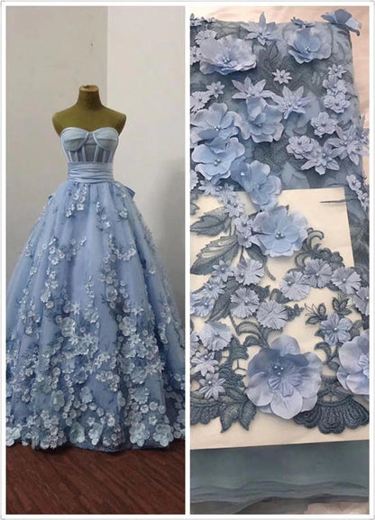 Vestidos de fiesta largos de quinceañera en azul con escote en forma de corazón y apliques de encaje en línea A 