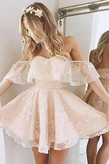 Vestidos de fiesta de bienvenida con escote en forma de A, de tul rosa, hombros descubiertos y escote corazón, por encima de la rodilla, con flores 