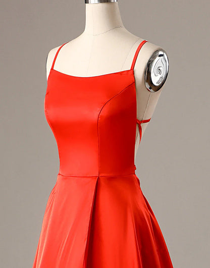 Vestidos de fiesta largos, económicos, con corte en A, tirantes finos, rojos, sexys, con abertura lateral, vestidos de noche impresionantes. 