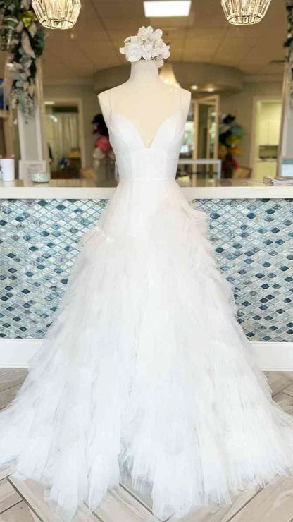 A-Line Spaghetti Straps Tulle Tiered Princecss Prom Dress