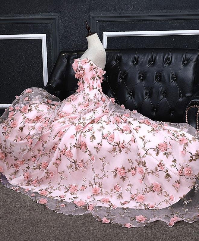 Vestidos de fiesta largos con estampado floral, corte en A, escote corazón, sin tirantes, cola larga y flores 