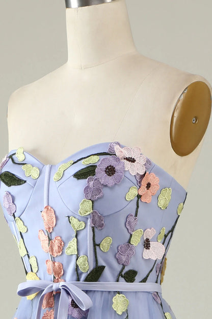 Vestidos de noche largos de tul con escote en forma de corazón y flores 3D 