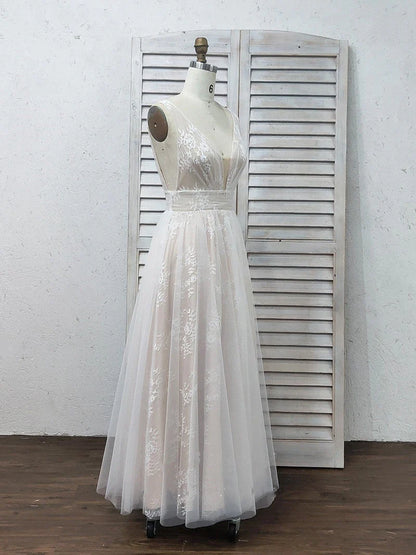 A Line V Neck Appliques Long Prom Dress V-neck Sexy Evening Dresses