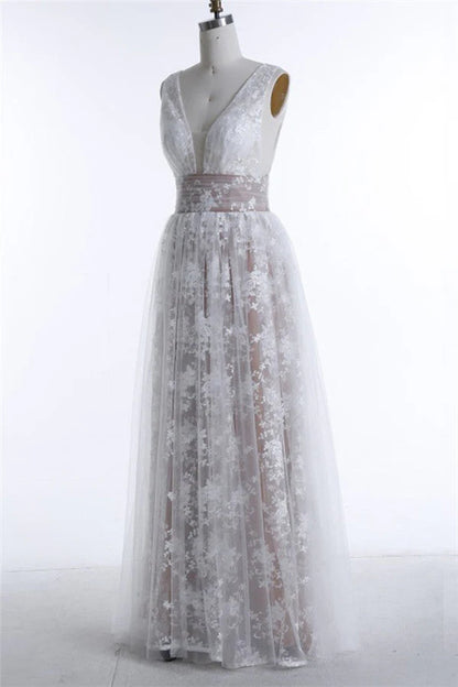 A Line V Neck Appliques Long Prom Dress V-neck Sexy Evening Dresses