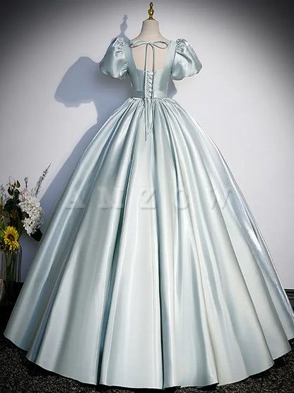 Amzcw A-Line Blue Satin Long Prom Dress Niebieska długa formalna sukienka w sklepie 