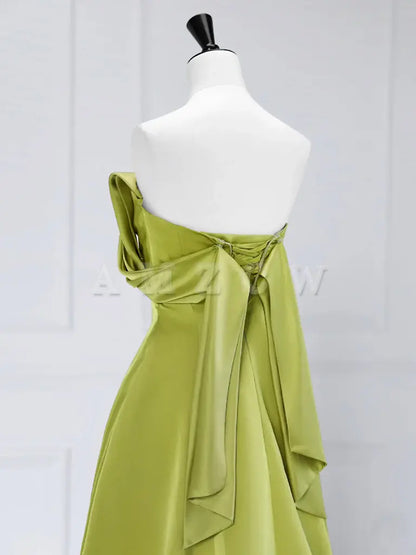 Amzcw A-Line Off Shoulder Satin Green Long Prom Dress Zielona długa formalna sukienka na studniówkę w sklepie 