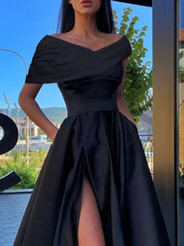 A-Line/Princess Off-The-Shoulder Floor-Length Prom Dresses