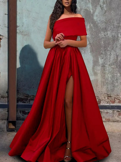 A-Line/Princess One-Shoulder Floor-Length Prom Dresses