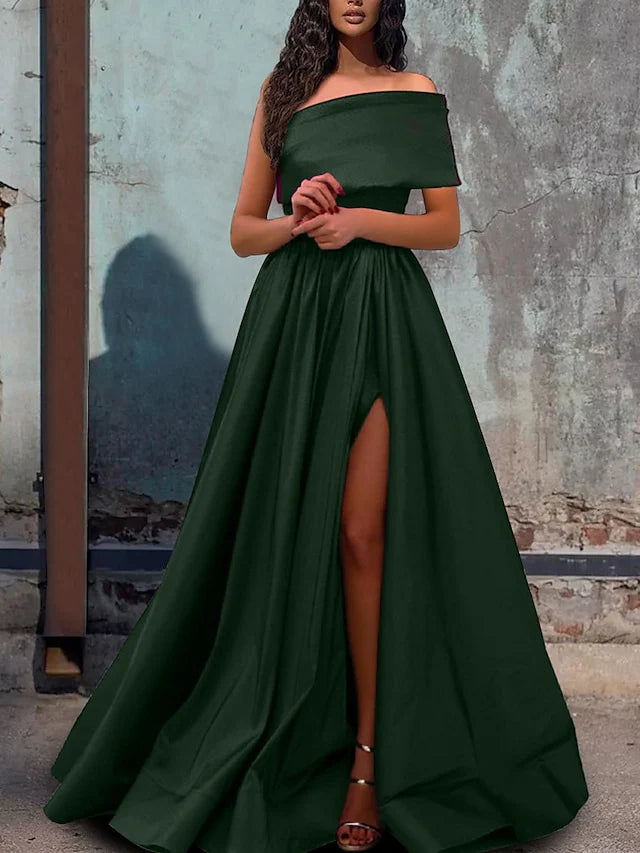 A-Line/Princess One-Shoulder Floor-Length Prom Dresses