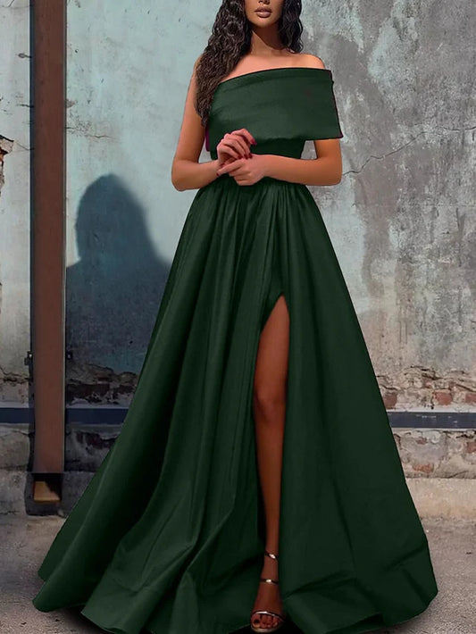 A-Line/Princess One-Shoulder Floor-Length Prom Dresses