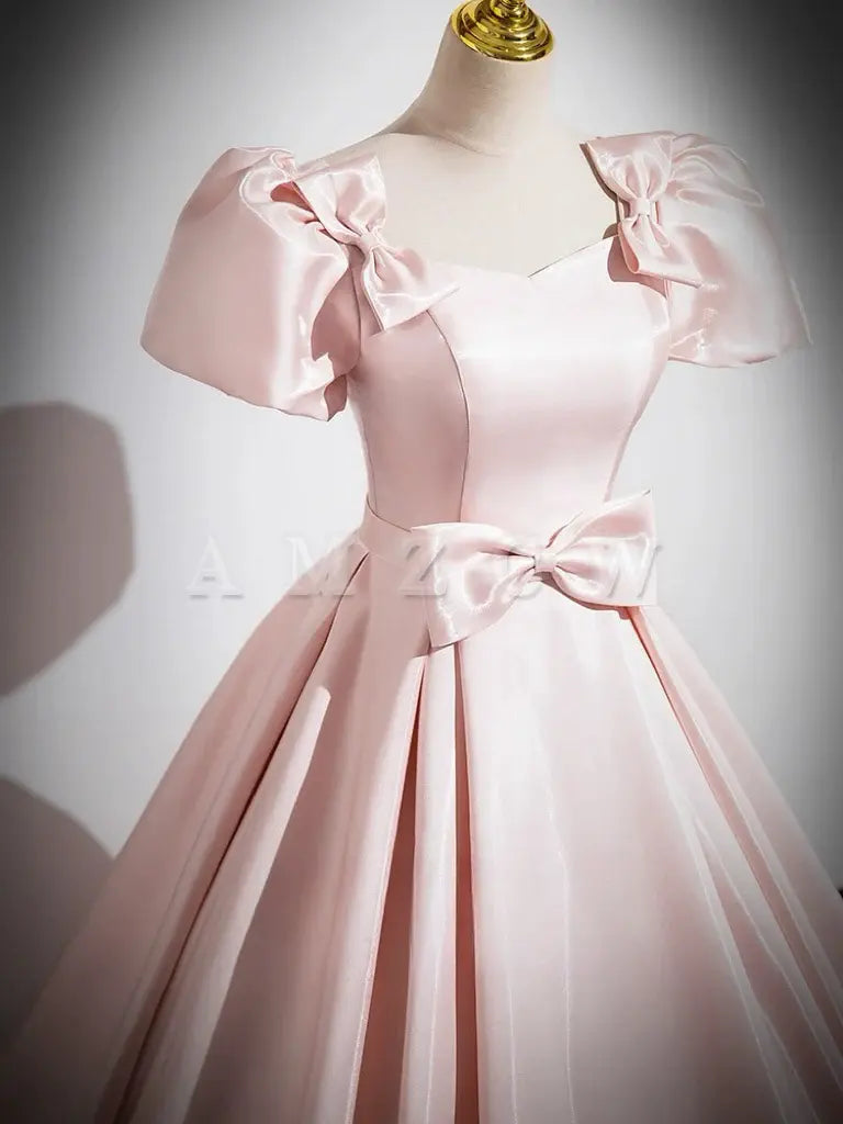 Amzcw A-Line Satin Pink Long Prom Dress Pink Long Formal Dress prom dresses shops