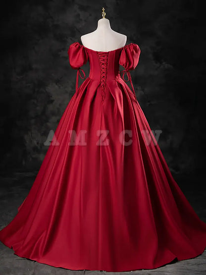 Vestido de fiesta largo burdeos con escote corazón y corte en A de Amzcw. Vestido formal burdeos. Vestido de fiesta en tienda. 