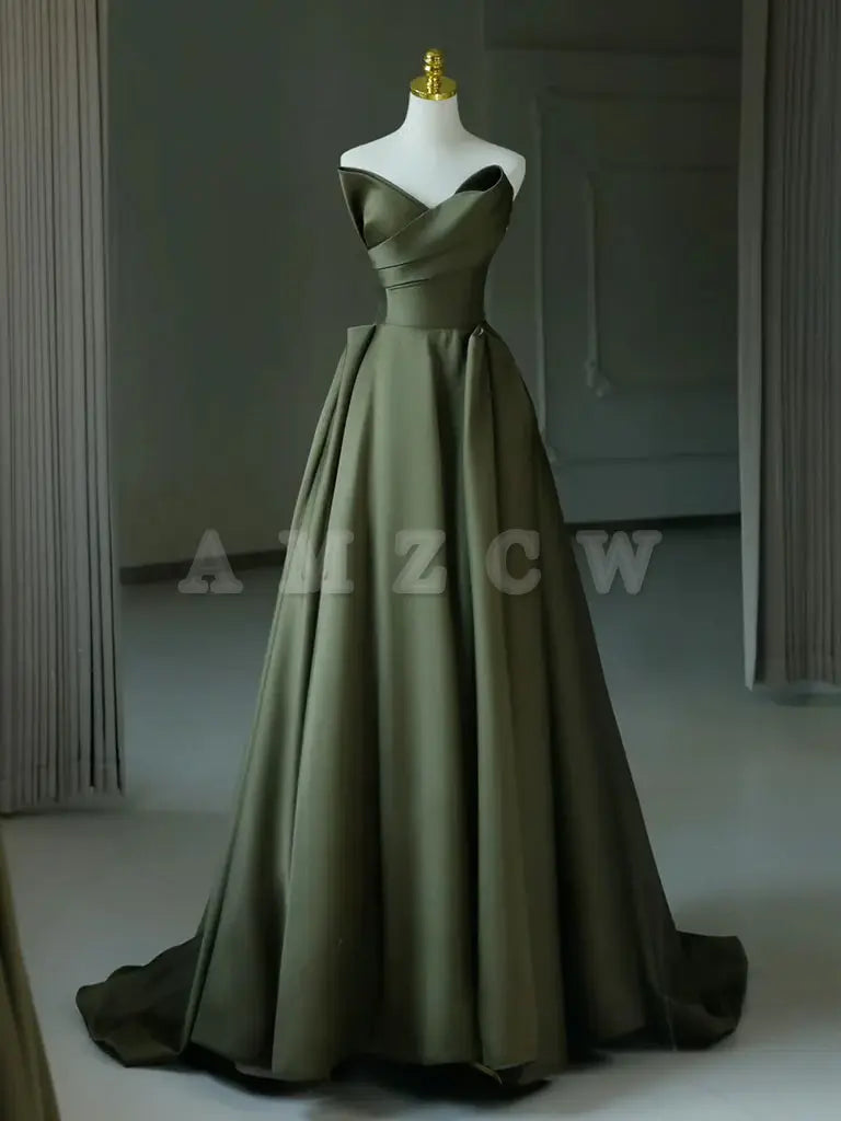 Amzcw A-Line V Neck Satin Green Long Prom Dress Green Long Formal Dress prom dresses shops