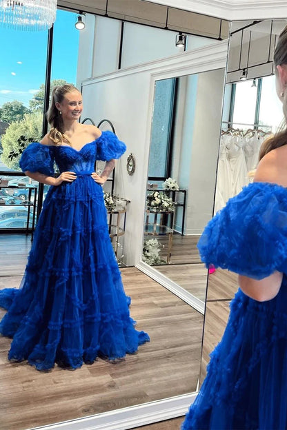A Lline Off the Shoulder Tulle Prom Dresses For Woman